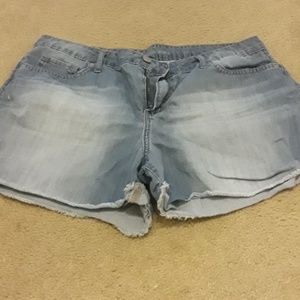 Distressed jean shorts